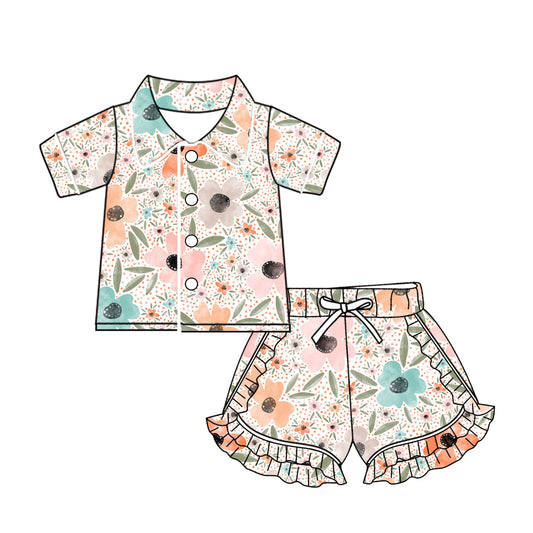 Summer Baby Girls Watercolor Flower Shorts Buttom Pajama Set  preorder