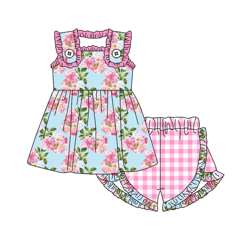 Baby Girls Sister Hot Pink Flower Shorts Set and Romper Preorder