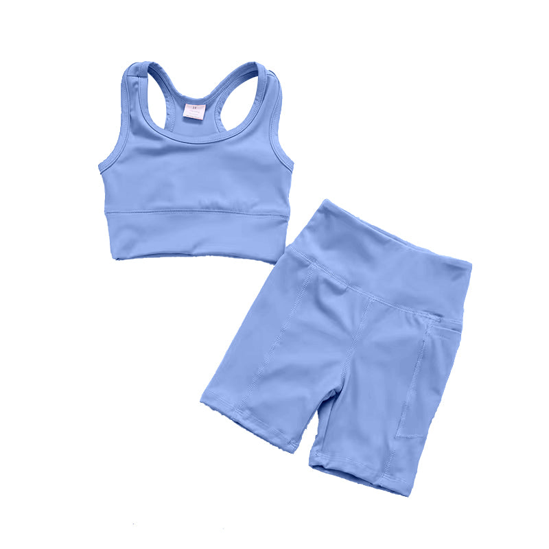 Baby Girls Blue Color Sport Yoga Active Tank and Shorts Set Preorder