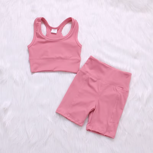 Baby Girls Coral Red Color Sport Yoga Active Tank and Shorts Set Preorder