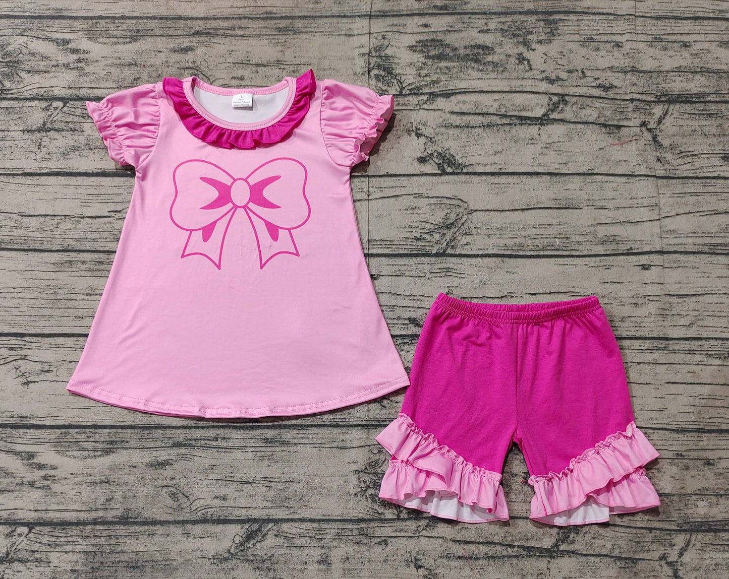 Slibling Baby Girls Sister Hot Pink Bow Shorts Set and Romper Preorder