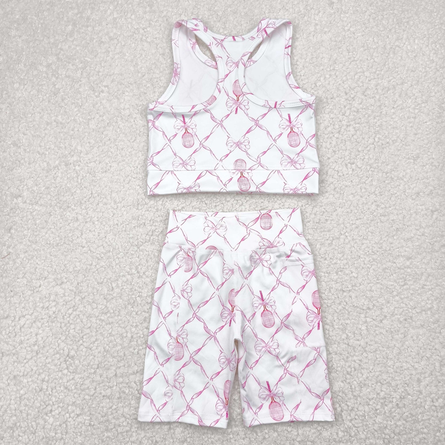 Kids Girls Active  Pink Coquette Tennis Shorts Set