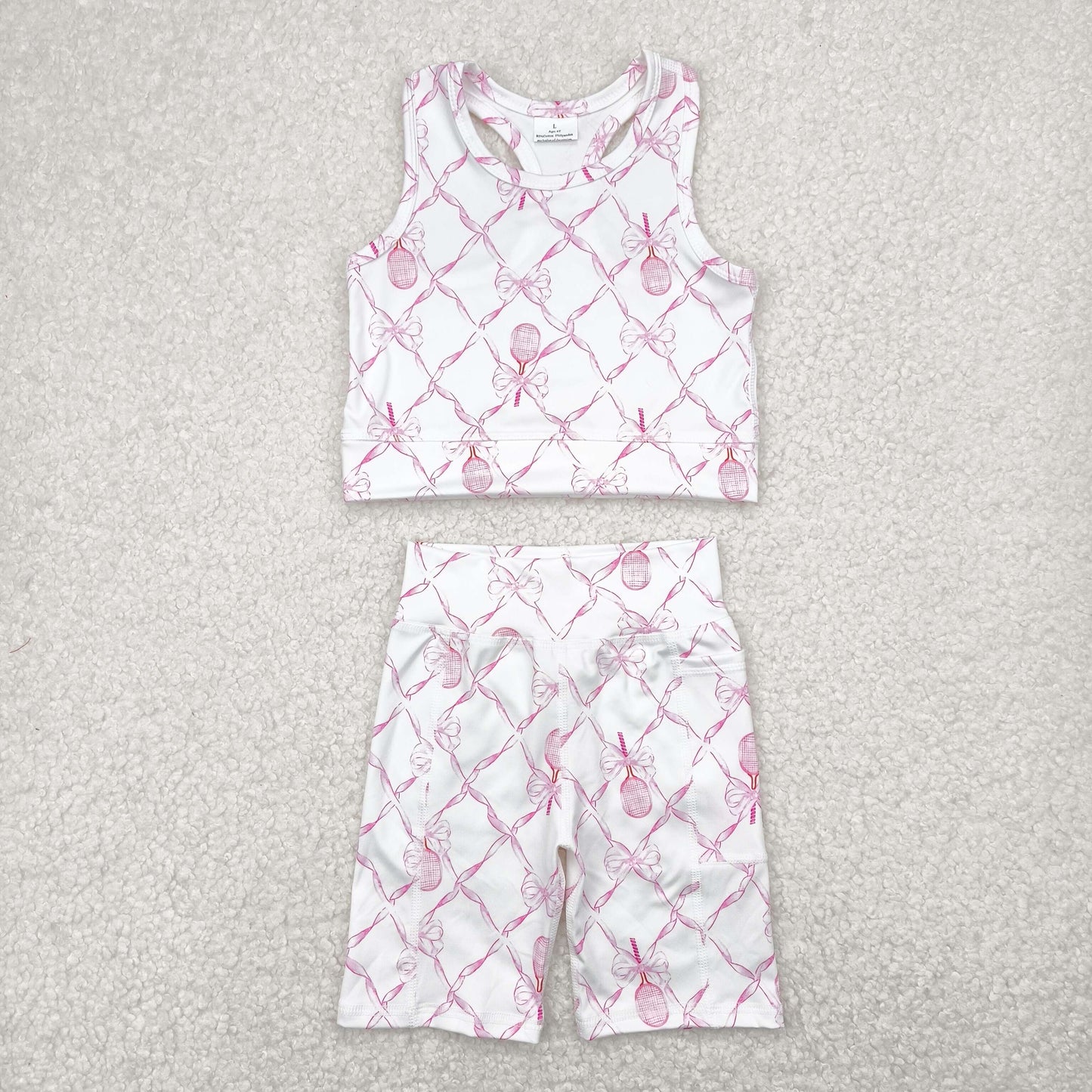 Kids Girls Active  Pink Coquette Tennis Shorts Set