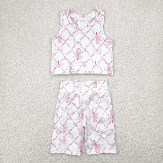 Kids Girls Active  Pink Coquette Tennis Shorts Set
