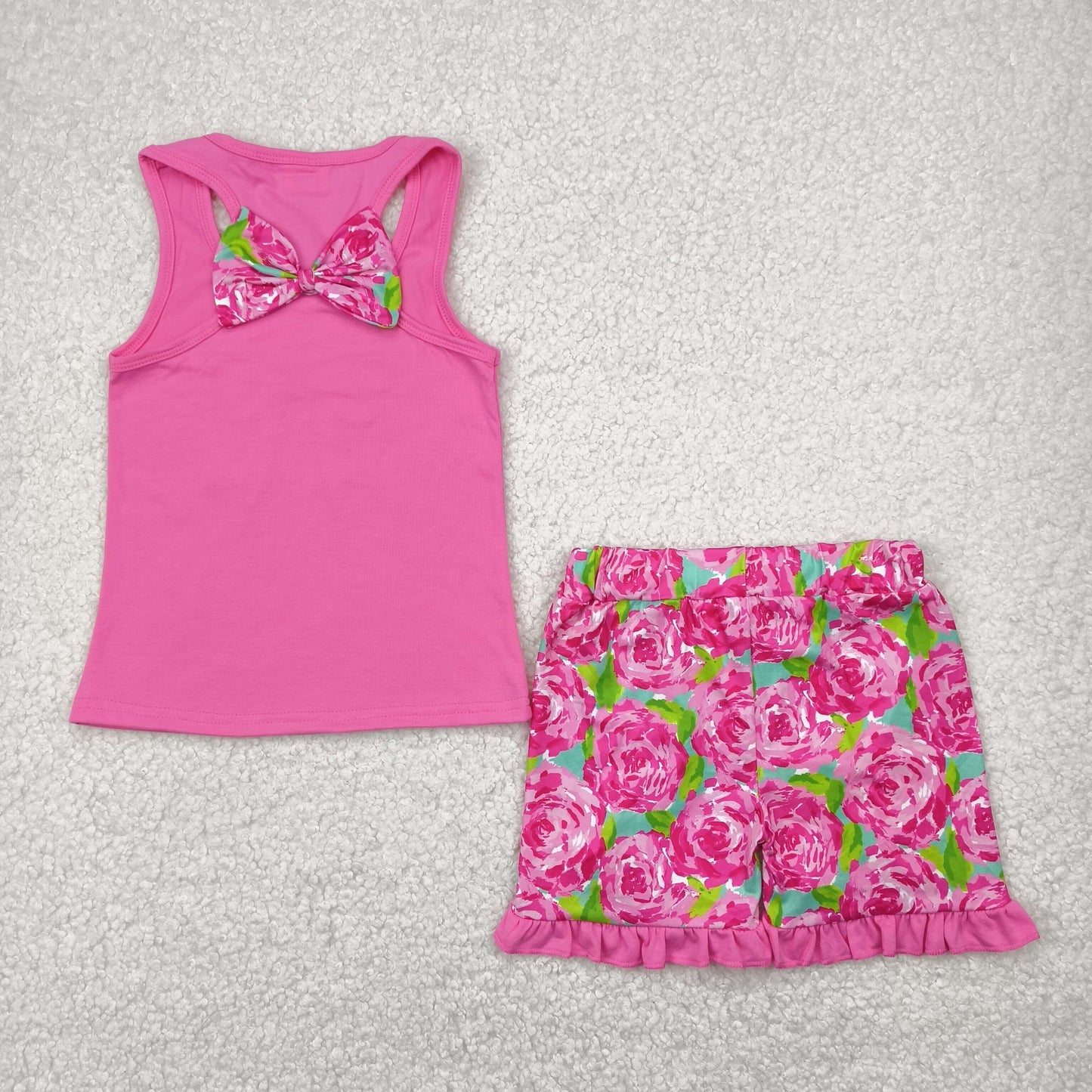 Toddler Girls Sibling Sister Embroidery Bow Tank Top Ruffle Shorts Set