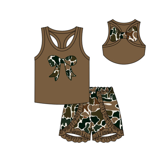 GSSO1625 Baby Girls Brown Camo Bow Top Ruffle Shorts Outfit Preorder