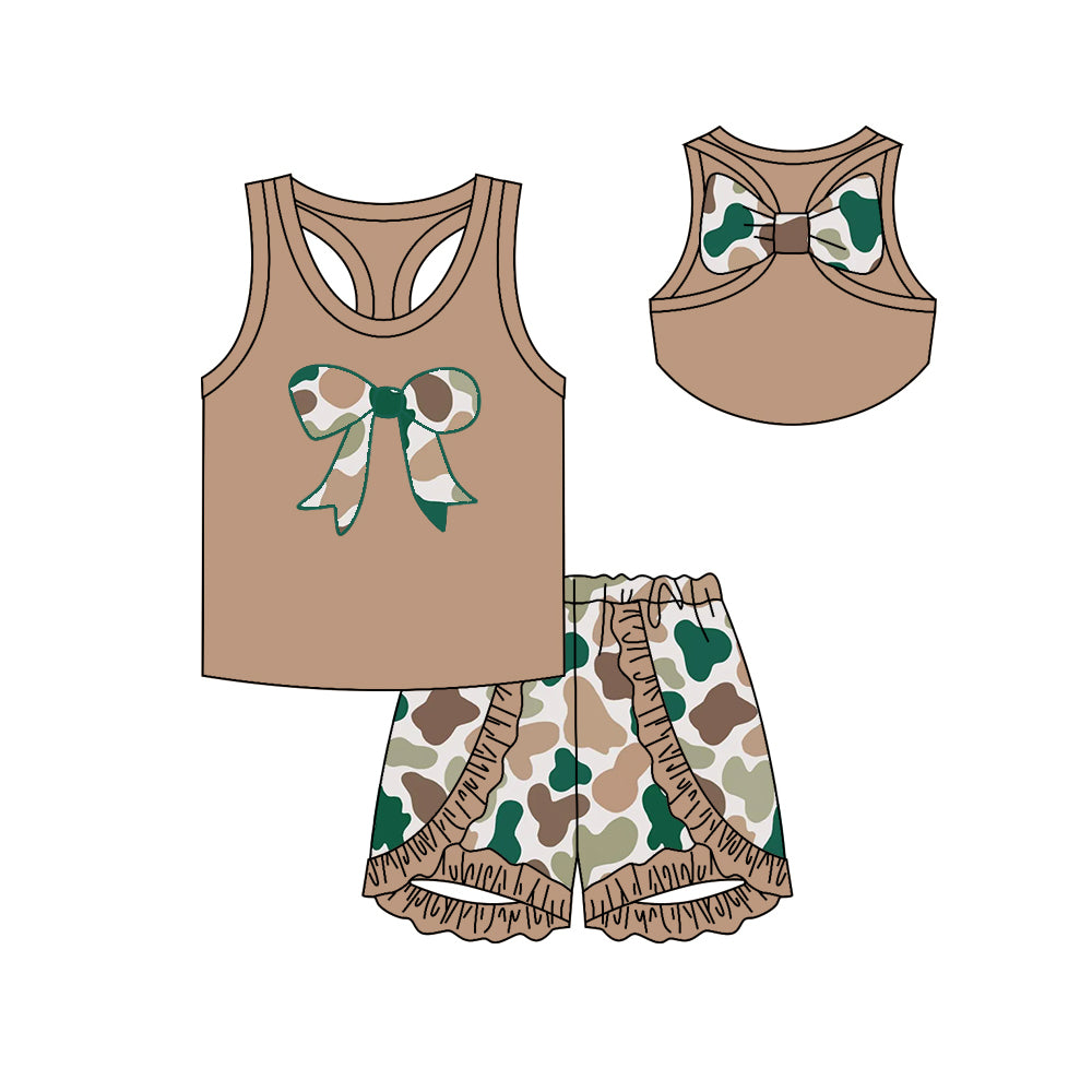 GSSO1626  Baby Girls  Camo Bow Top Ruffle Shorts Outfit Preorder