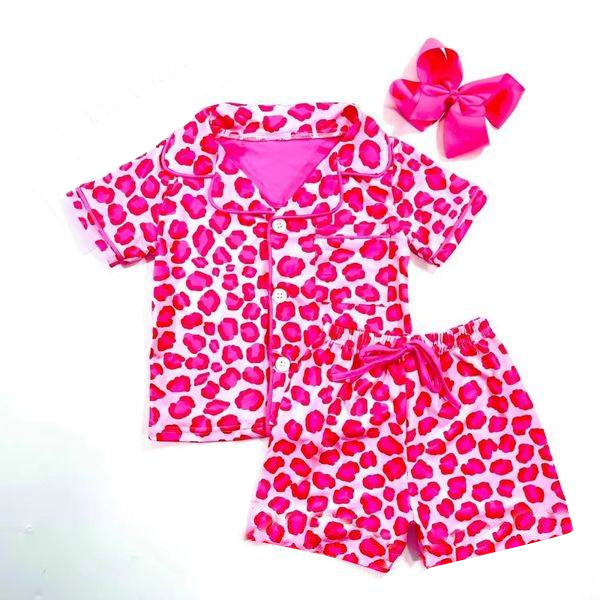 GSSO1638 Baby Girls Hot Pink Leopard Shorts Pajama Set