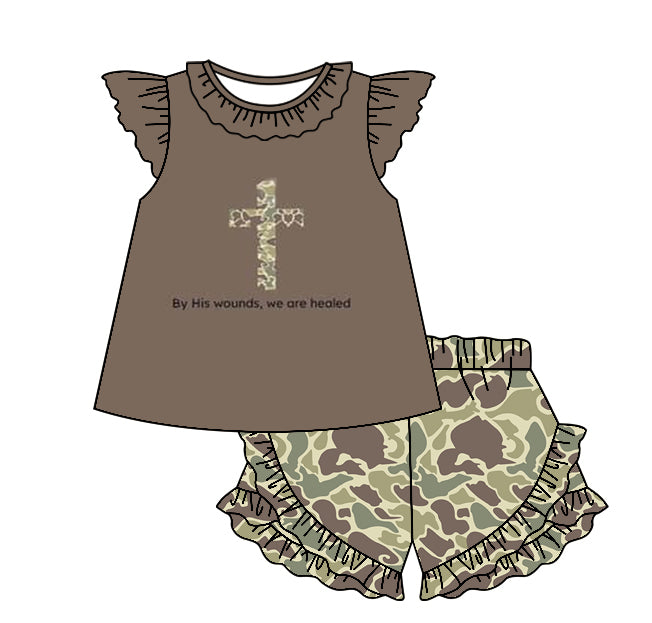 Sibling Baby Sister Easter Camo Cross Shorts Set and Romper Preorder