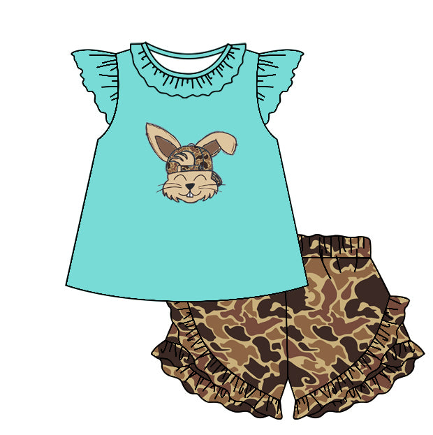 Sibling Baby Sister Easter Camo Rabbit Shorts Set and Romper Preorder