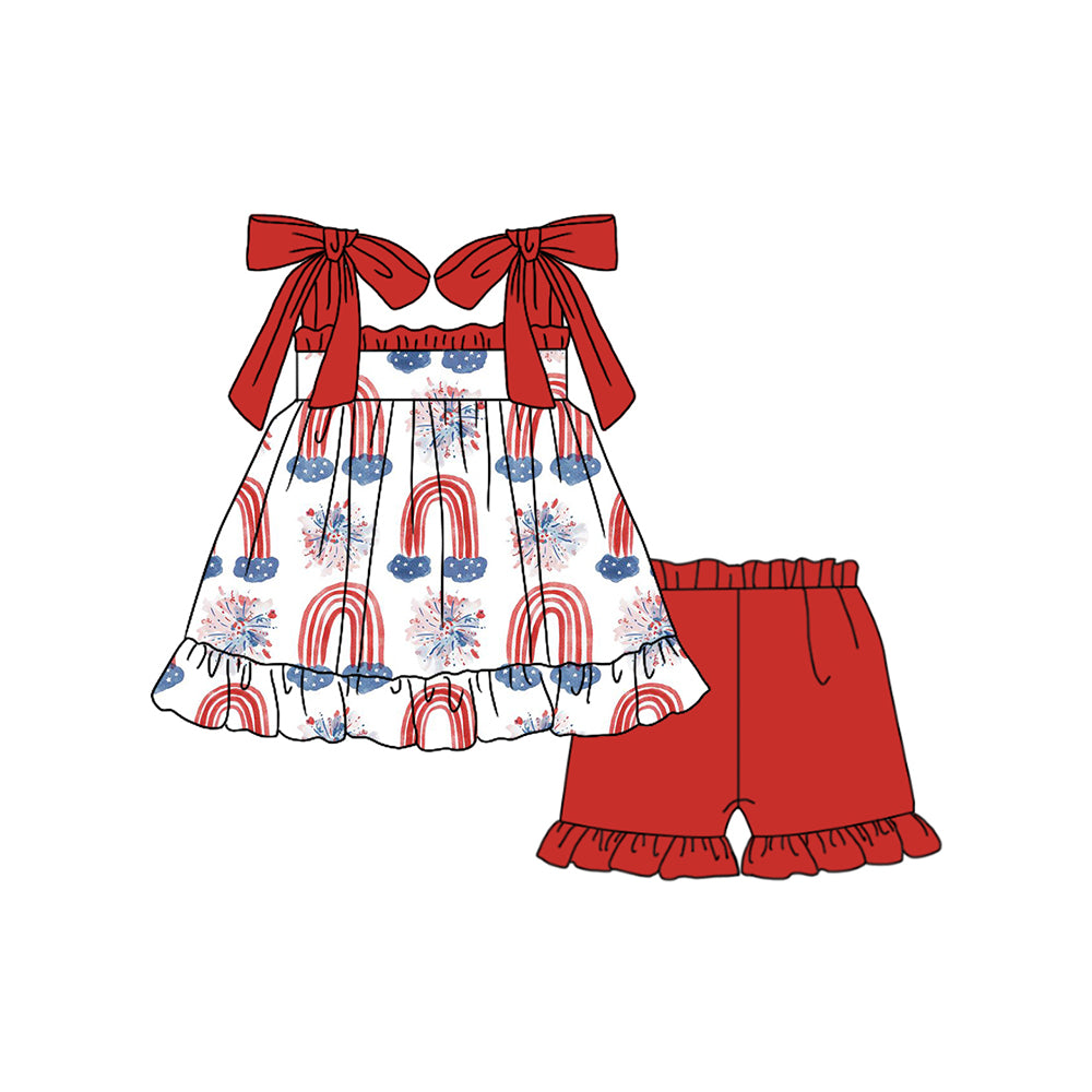 Sibling Baby Sister July 4th Rainbow Fire Work Clothes