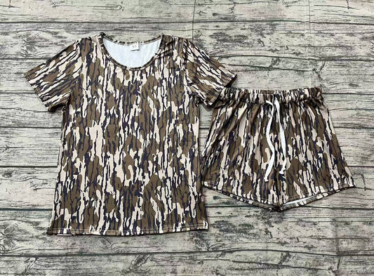 Adult Women Olive Bottomland Camo Top Shorts Pajamas Set Preorder