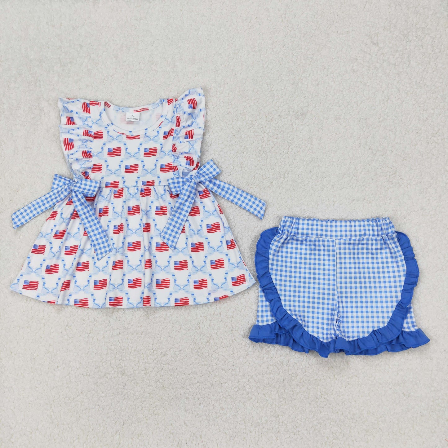 Toddler Girls Boys Sibling Baby July 4th Flag Bow Set and Romper