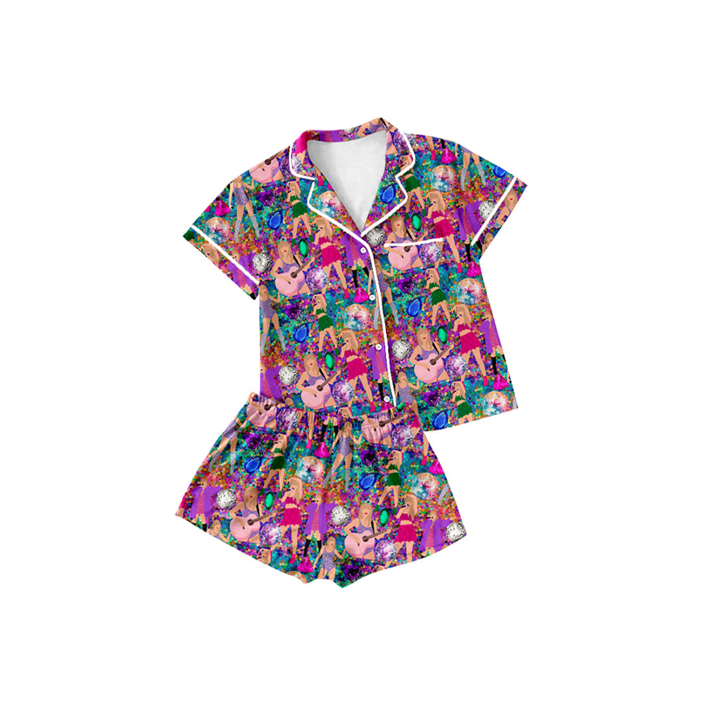 Baby Girls Singer Print Button Down Top Short Pajamas Set Preorder