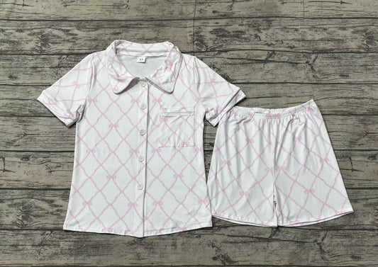 Adult Women Summer Pink Bow Mama Pajamas Set Preorder