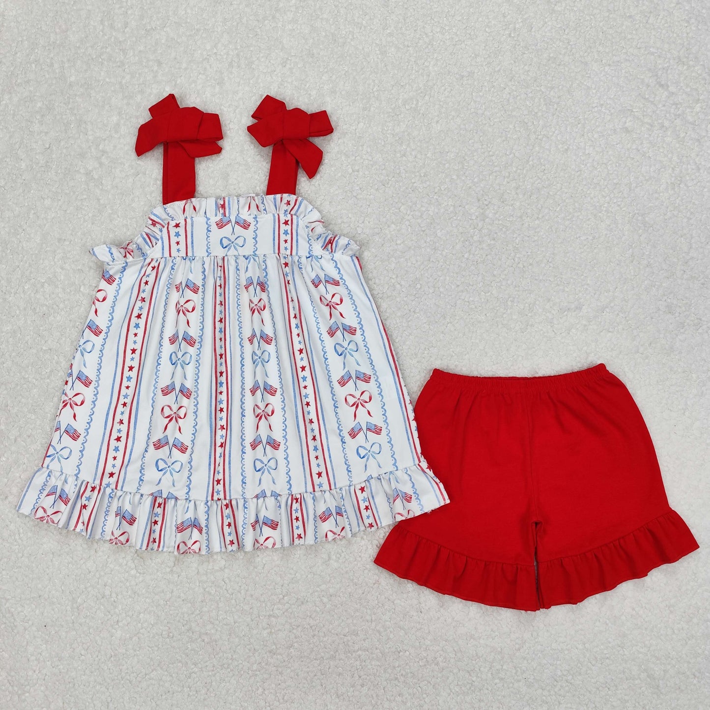 4th of July Patriotic Sibling  Vintage Bow Flag Ser and Romper
