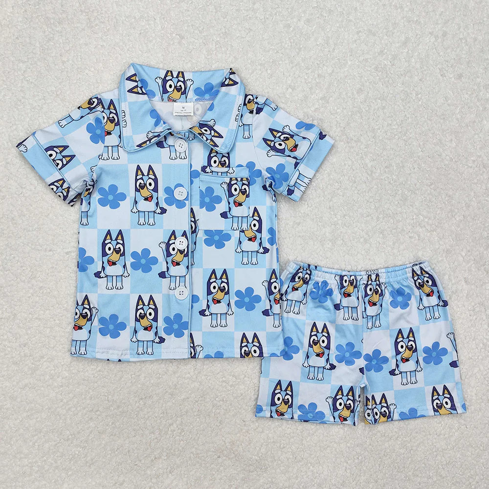 Sibling Baby Kids Dogs Buttons Shirts Shorts Pajamas Sets