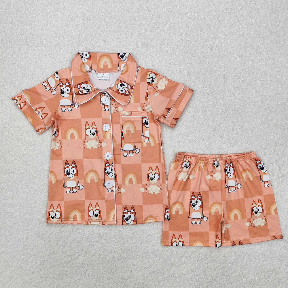 Sibling Baby Kids Dogs Buttons Shirts Shorts Pajamas Sets