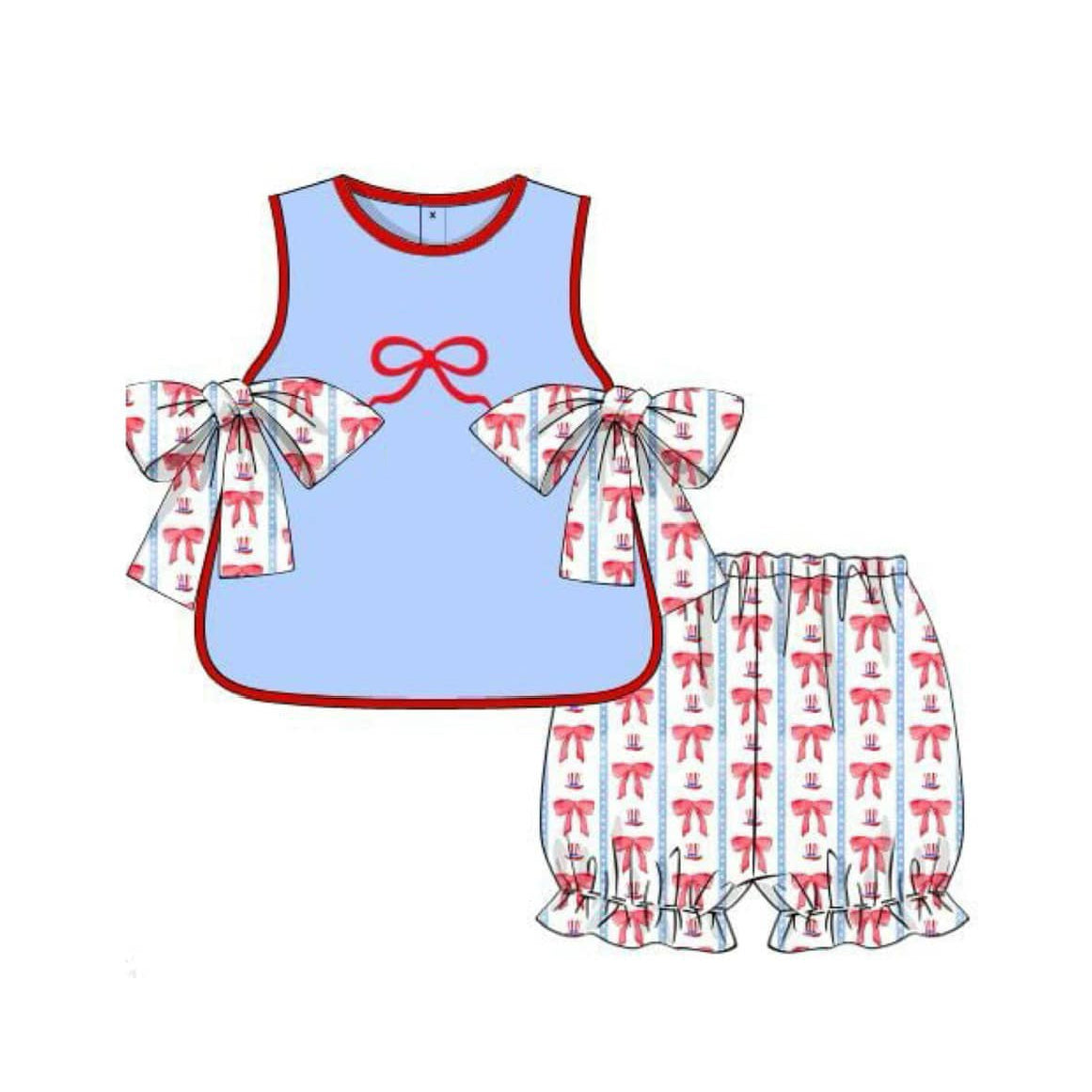 Baby Girls Sleeveless Bows Top Ruffle Stripe Shorts Set Preorder