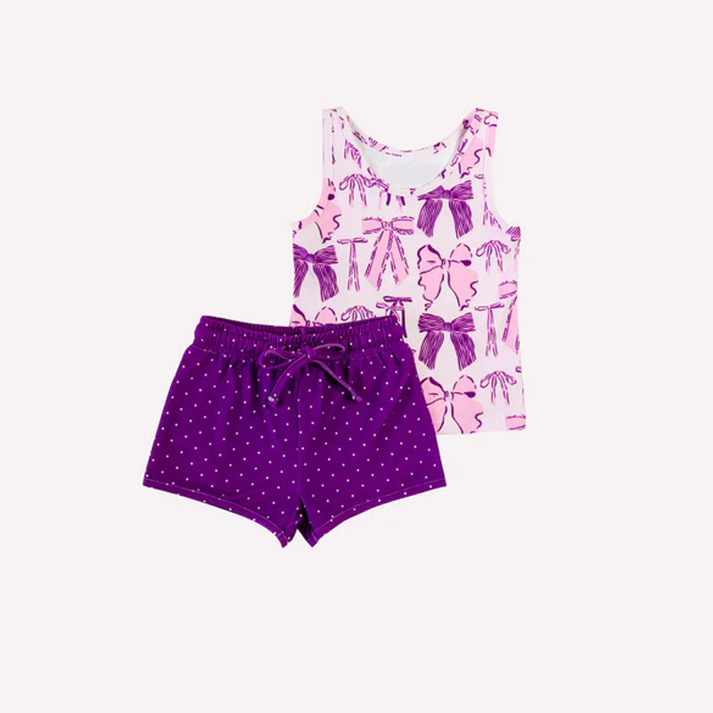 Baby Girls Pink Sleeveless Bows Print Top Purple Polka Dots Short Valentines Set Preorder