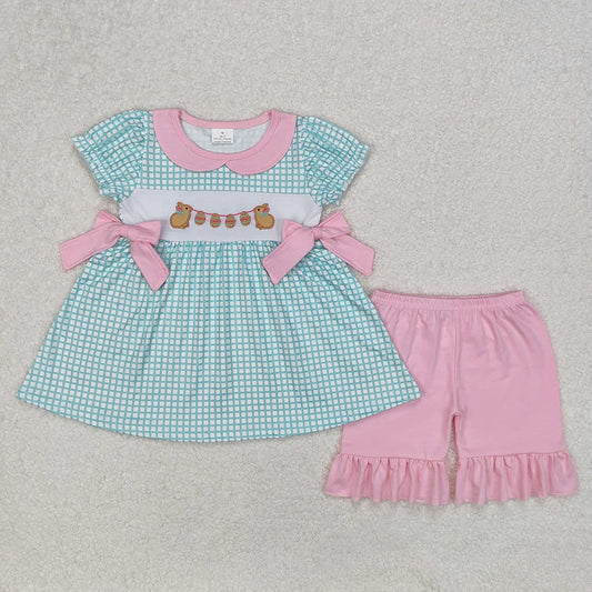 Easter Sibling Girls Embroidery Rabbits Shorts Set /Dress