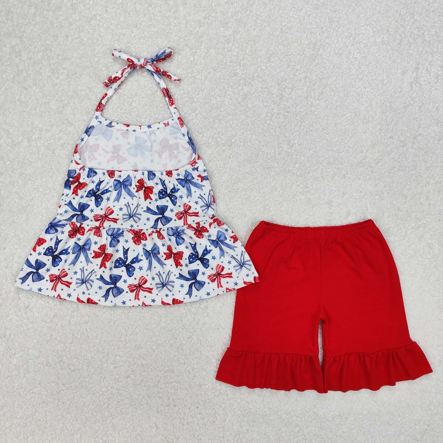Summer Holiday Sibling Wear 4th of July Flag Bow Clothing
