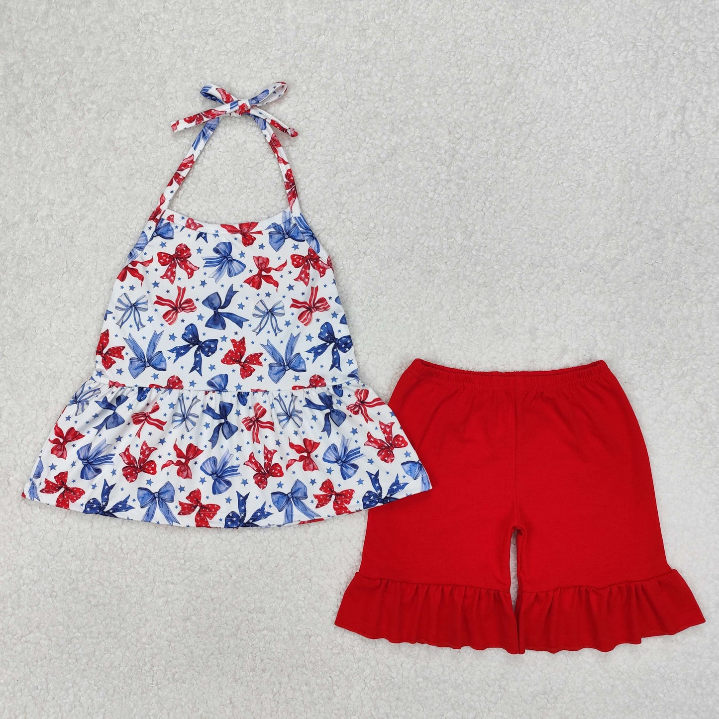 Summer Holiday Sibling Wear 4th of July Flag Bow Clothing