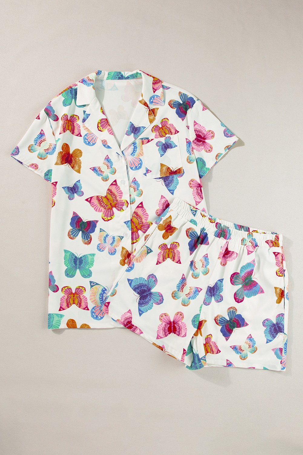 Adult Women Short Sleeves Button Down Colorful Butterfly Top Shorts Pajamas Set Preorder