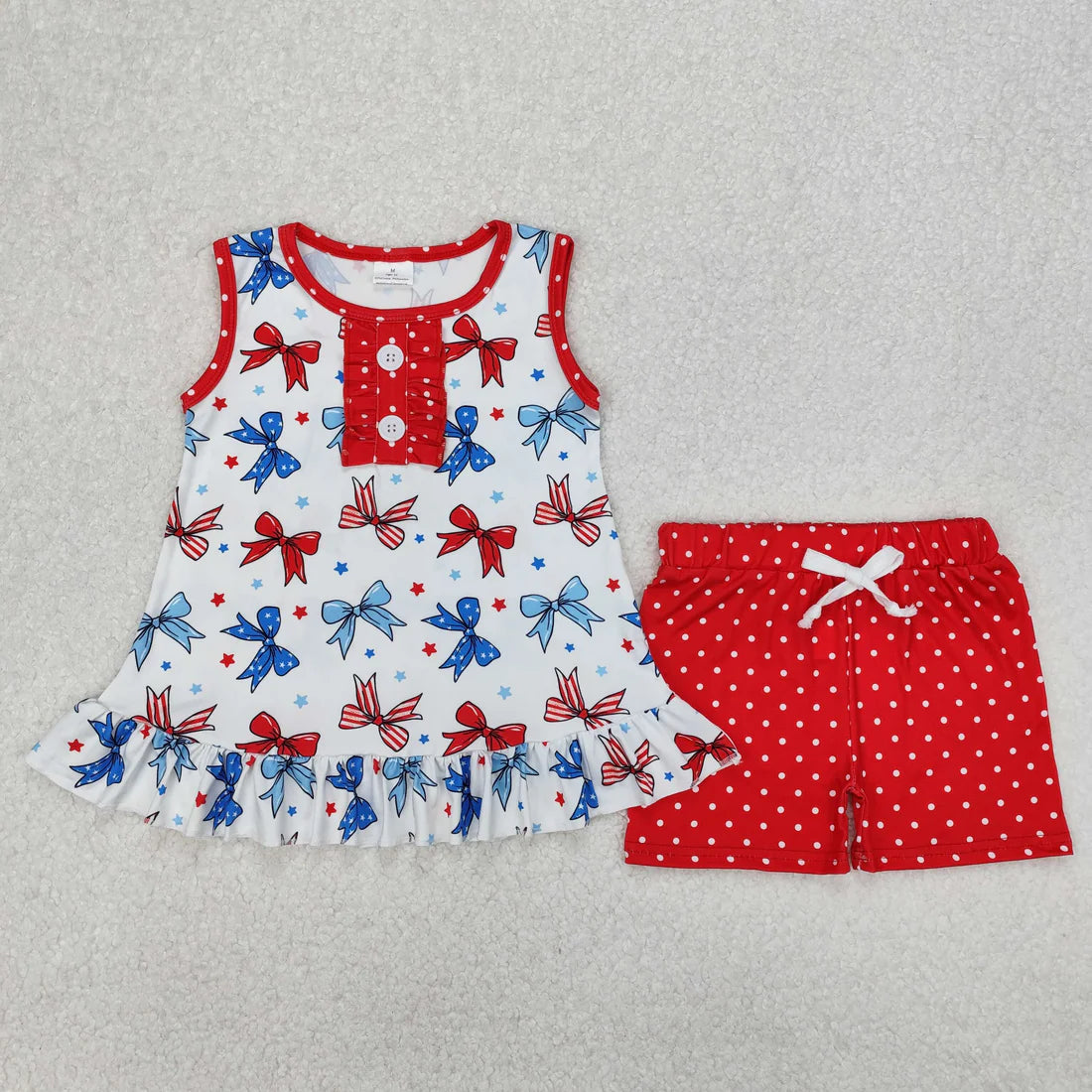 Sibling Toddler Girls 4th Of July Bows Tunic Shorts Set