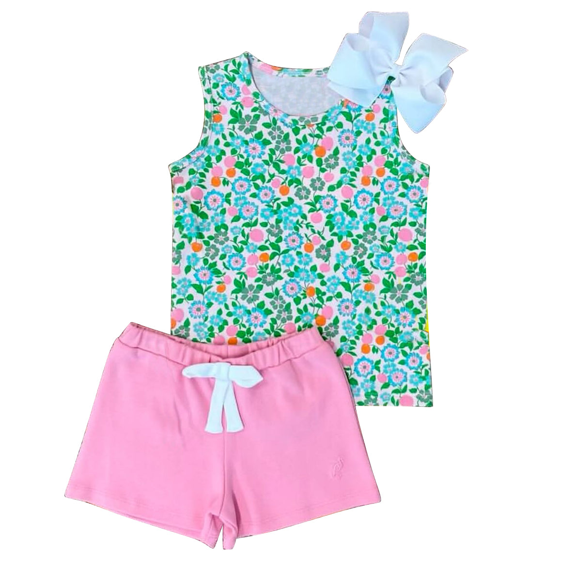 Baby Girls Green Stripe Sleeveless Floral Rainbow Tunic Ruffle Plaid Shorts Set Preorder