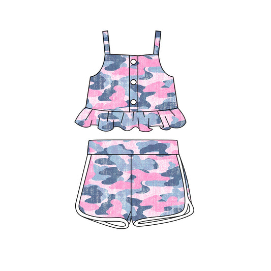 Baby Girls Strap Pink Camo Button Down Top Short Set Preorder