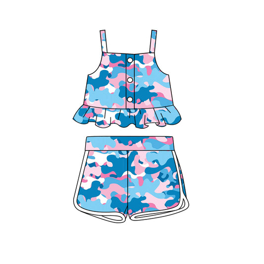 Baby Girls Strap Blue Camo Button Down Top Short Set Preorder