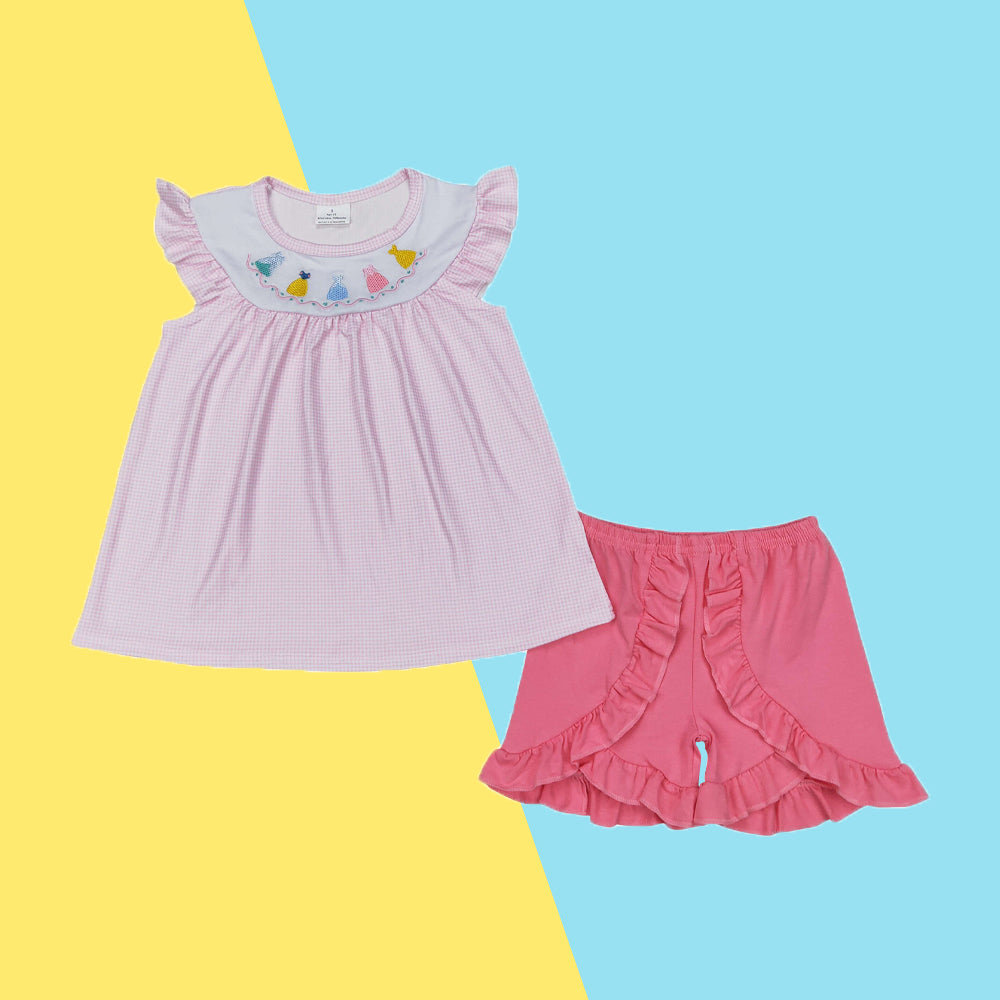 Baby Girls Pink Flutter Sleeves Dresses Tunic Ruffle Shorts Set