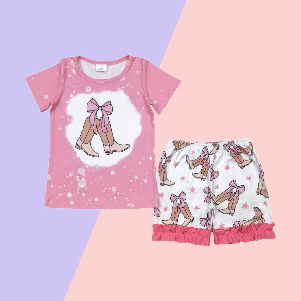 GSSO2354 Western Cowgirls Boots Pink Bow Shorts Outfit