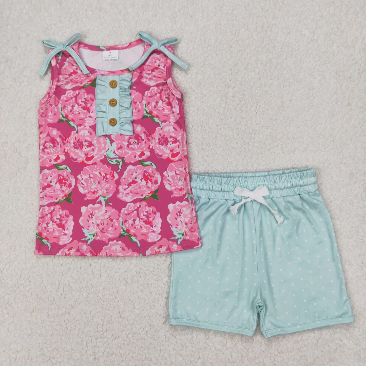 Sibling  Baby Girls Sleeveless Floral Button Top Shorts Set