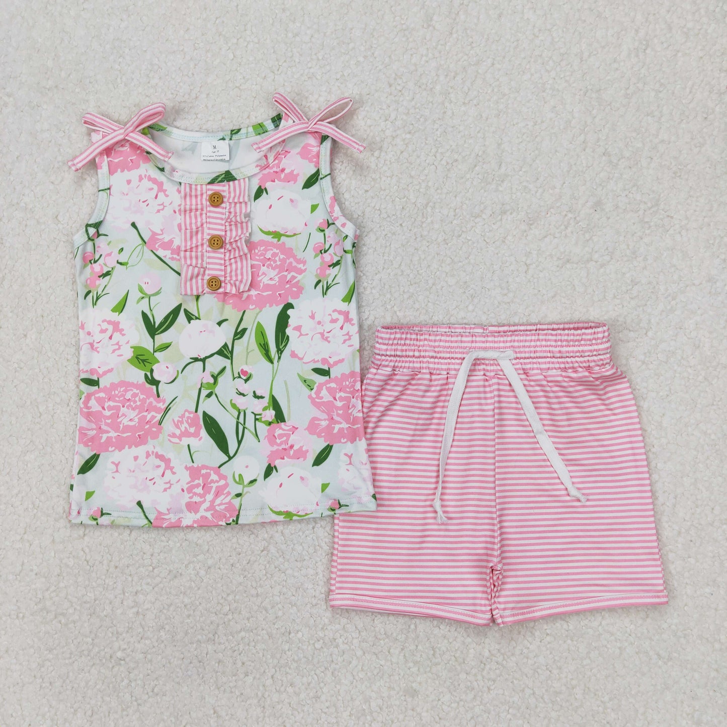 Sibling  Baby Girls Sleeveless Floral Button Top Shorts Set