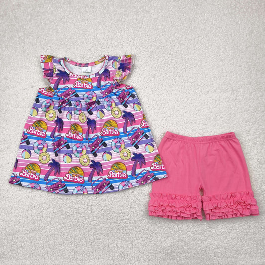 Baby Girls Summer Tunic Top Short Pink Ruffle Shorts Set