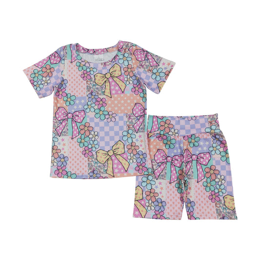 GSSO2509 Baby Girls Colorful Flower Bow Print Shorts Set