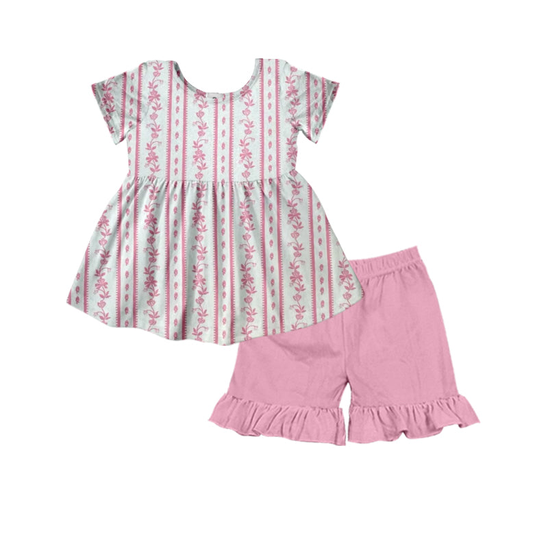 GSSO2530 Baby Girls Pink Tunic Top Ruffle Shorts Outfit Preorder