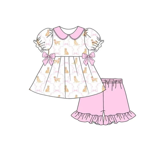 GSSO2532 Kids Girls Cute Dog Pink Bow Tunic Top Outfit Preorder