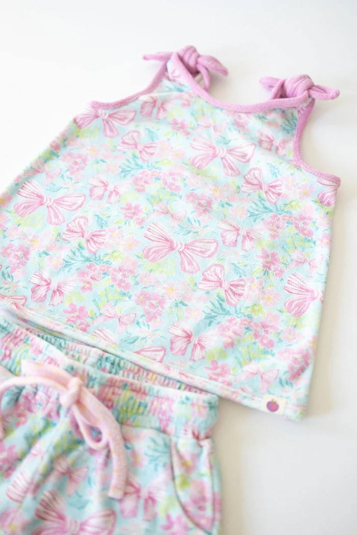 Kids Girls Pink Bow Floral Shorts Outfit