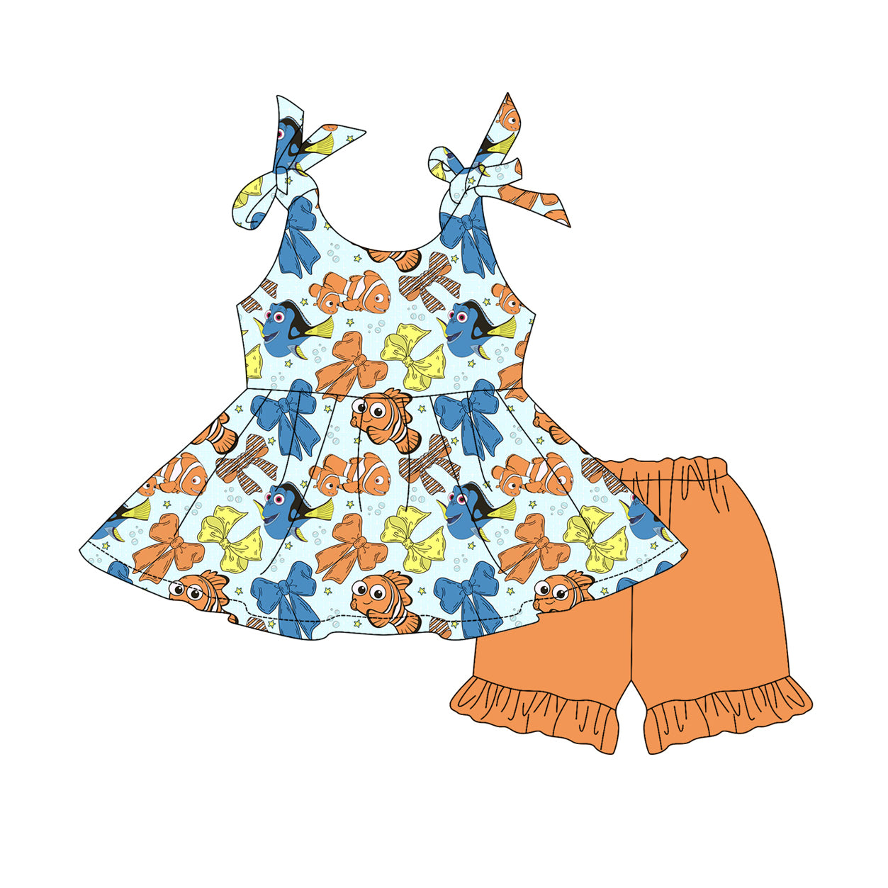 GSSO2556 Kids Girls Cartoon Fish Shorts Set Preorder