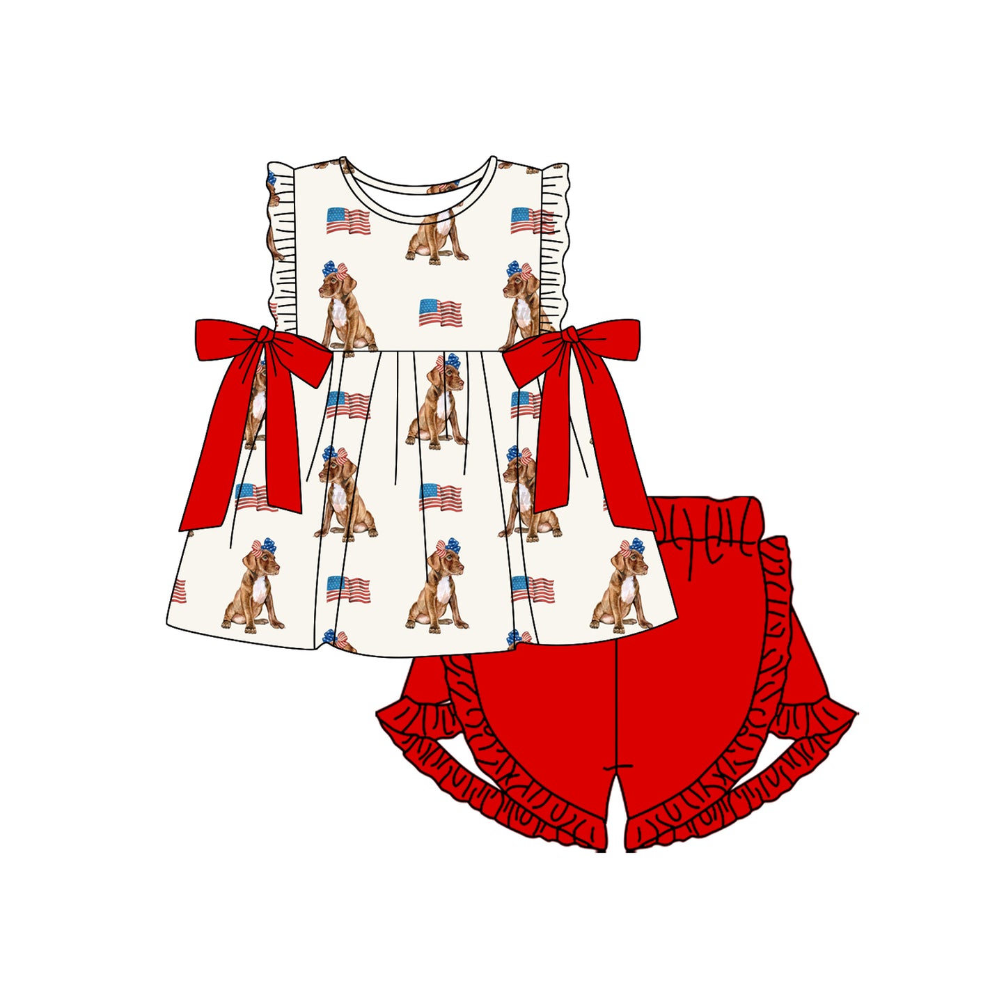 GSSO2560 Kids Girls Summer July 4th Dog Shorts Set Preorder