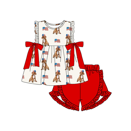 GSSO2560 Kids Girls Summer July 4th Dog Shorts Set Preorder