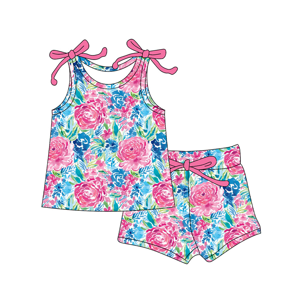GSSO2588 Baby Girls Pink Flowers Shorts Set Preorder