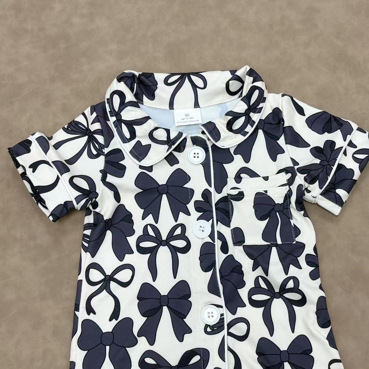 Mommy and Me Baby Girls Black Bow Print Pajama Set