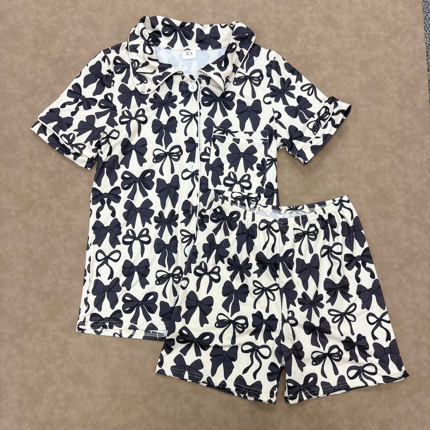 Mommy and Me Baby Girls Black Bow Print Pajama Set