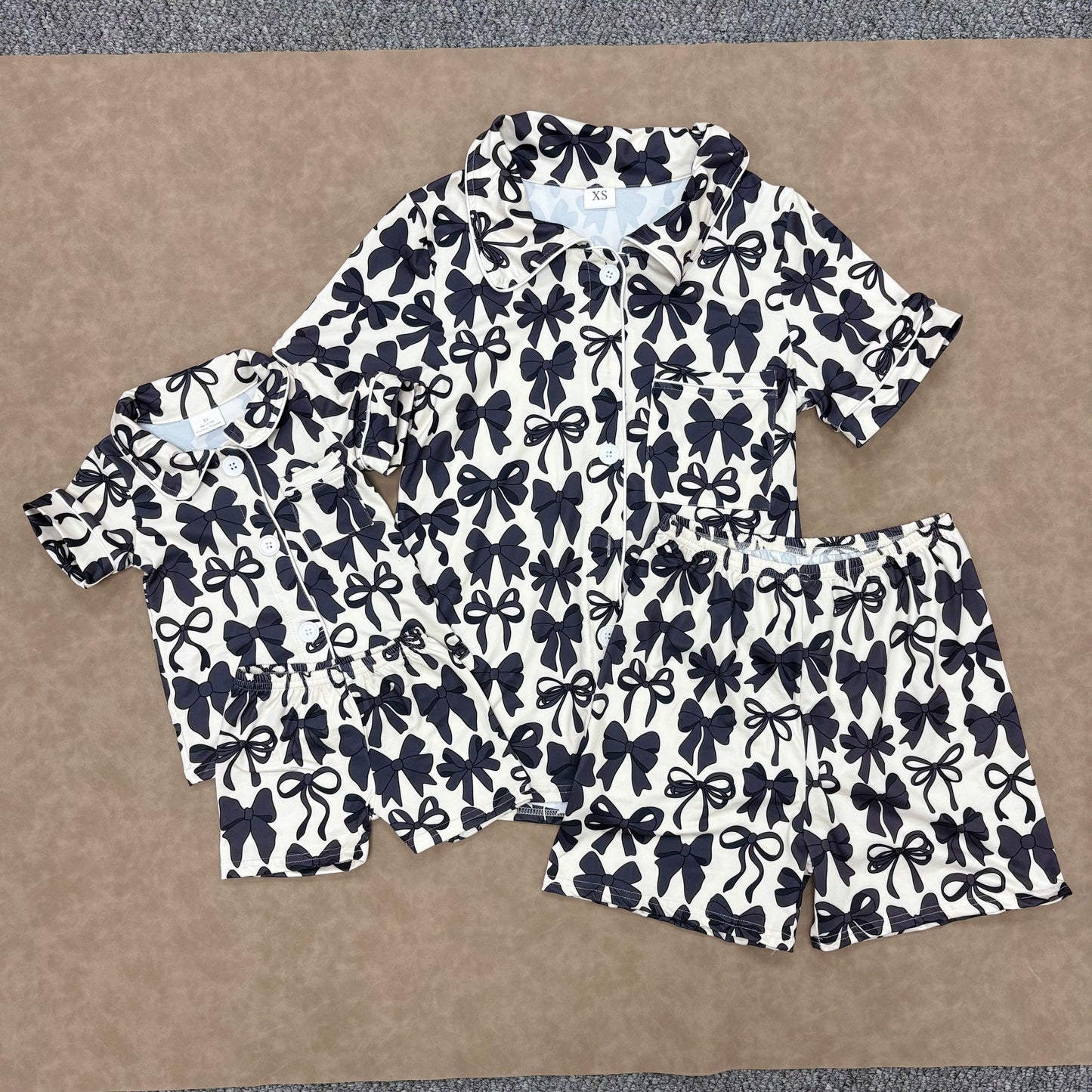 Mommy and Me Baby Girls Black Bow Print Pajama Set