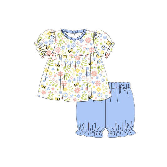 GSSO2911 Baby girls bee flowers top with shorts set preorder