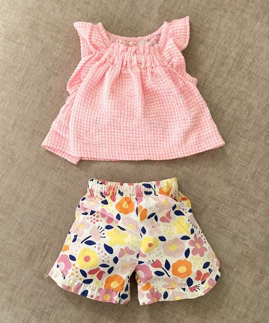 GSSO2912 baby girls pink top flwoers shorts set preorder